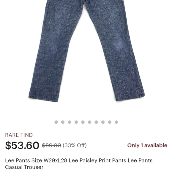 Lee Curvy Easy Fit Blue Floral Paisley Pattern Rare Love Yourself Pants Size 6 - Picture 10 of 10
